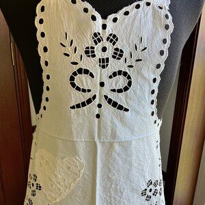 Vintage apron full bib with cut out floral pattern hostess party wear apron